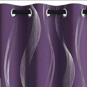 NEW SET, 2 CURTAINS PANELS, BLACKOUT, DK PURPLE, SILVER Wave Swirl 84"L x 52"